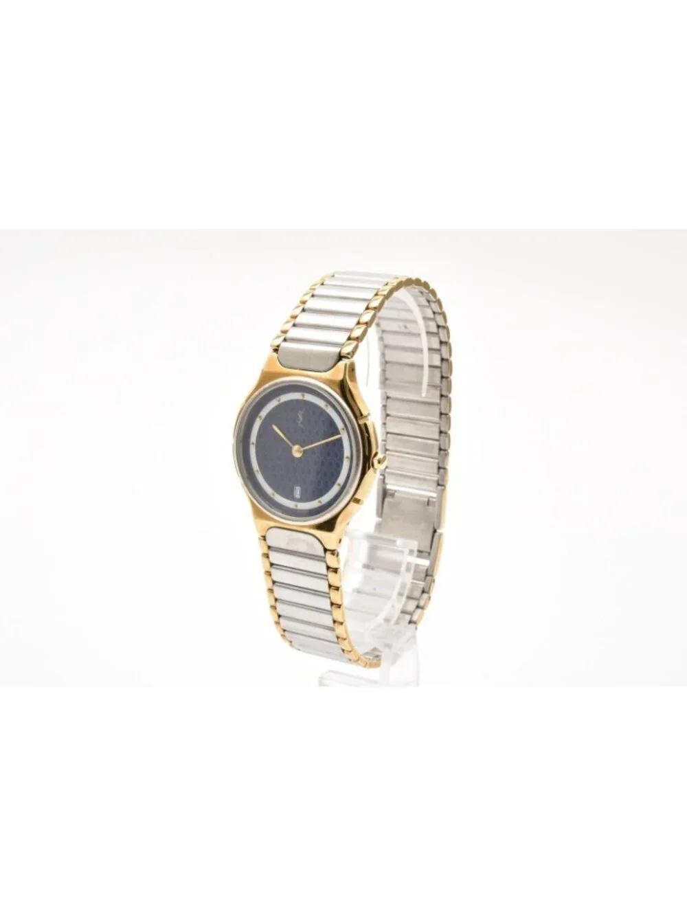 Saint Laurent YSL Logo Vintage Cassandra Quartz Watch Blue Dial Geometric